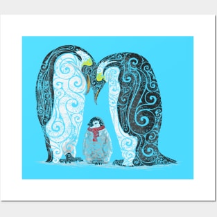 Swirly Penguin Family Posters and Art